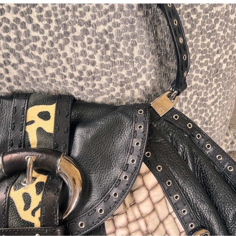 Dior Limited Edition Black Crocodile Textured Leather Savane Chic Flap Bag rare - Picture 4 of 11